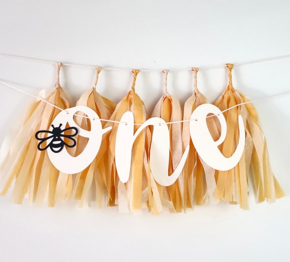 BeeDay ONE High Chair Banner + Mini Tassels | First Bee Day Birthday Decor | Cake Smash | So Sweet Two Bee | Fun to Bee One | Little Honey