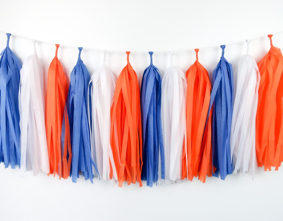 Orange Blue Tassel Garland Premade or DIY Kit Basketball Football