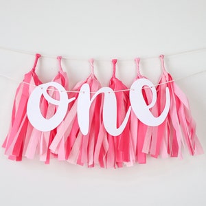 Pink ONE High Chair Banner + Mini Tassels | Pink First Birthday High Chair Banner | Cake Smash | Girls Just Wanna Be One | Two Much Fun