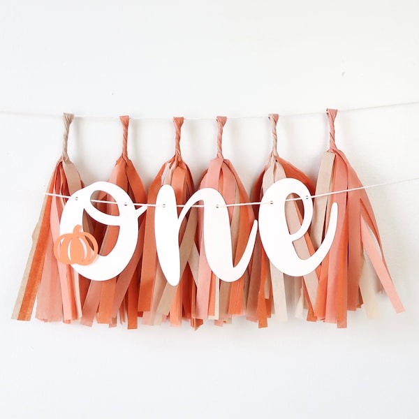 Banderole pour chaise haute Petite citrouille ONE + mini pompons | Décoration de fête du premier anniversaire citrouille | éclat de gâteau d'automne | Fête des citrouilles