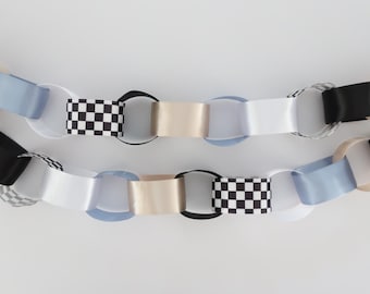 Vintage Race Car Satin Ribbon Chain Garland | Race Car Birthday Decor | Race Day Party | Two Fast Birthday | Checkered Flag Party |Cool Dude