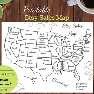 Druckbare Etsy Karte, USA Sales Map, US Coloring Map, Etsy Shop, Small Business Organizer, Etsy Business, Planer Insert, Letter