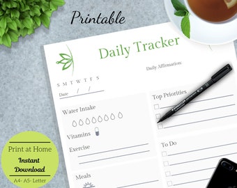Drukowany codzienny tracker, dziennik zdrowia, motywacyjny wydruk, codzienny organizer, Etsy Business, wkładka do planera, wkładka do planera A5, list, A4