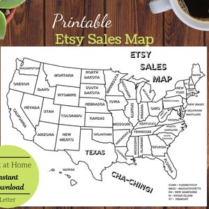 Druckbare Etsy Karte, USA Sales Map, US Coloring Map, Etsy Shop, Small Business Organizer, Etsy Business, Planer Insert, Letter