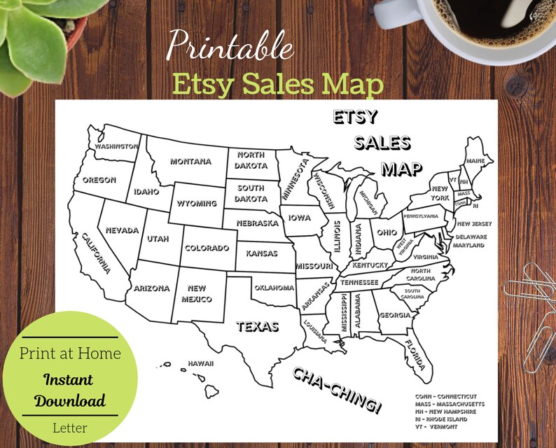 Printable Etsy Map, United States Sales Map, US Coloring Map, Etsy Shop