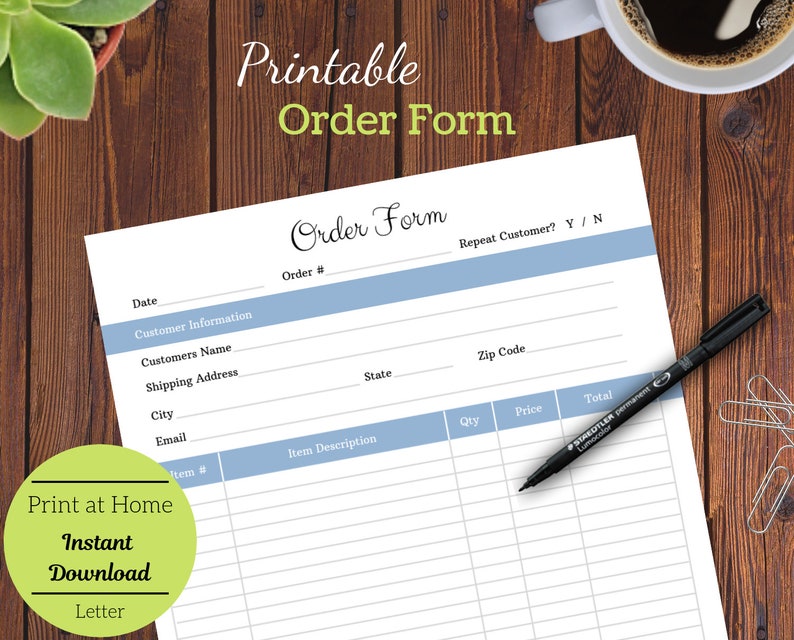 Printable Order Form, Craft Show Form, Customer Form, Small Business ...