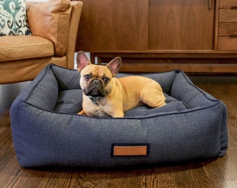 Hugger Bed in Navy Newfie // Designer Dog Bed for Small to X-Large Dogs // Modern Bolster Pet Bed // Durable Sunbrella Fabric