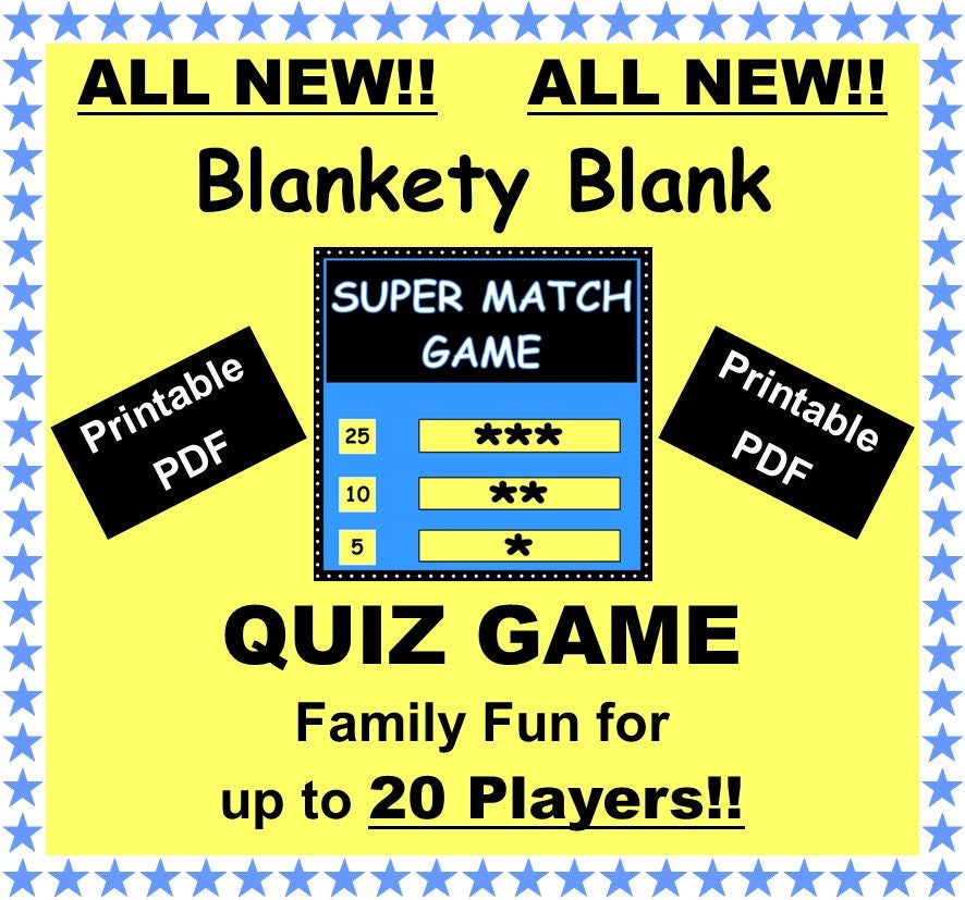 Instant Download Printable PDF All New BLANKETY BLANK Super Match Game