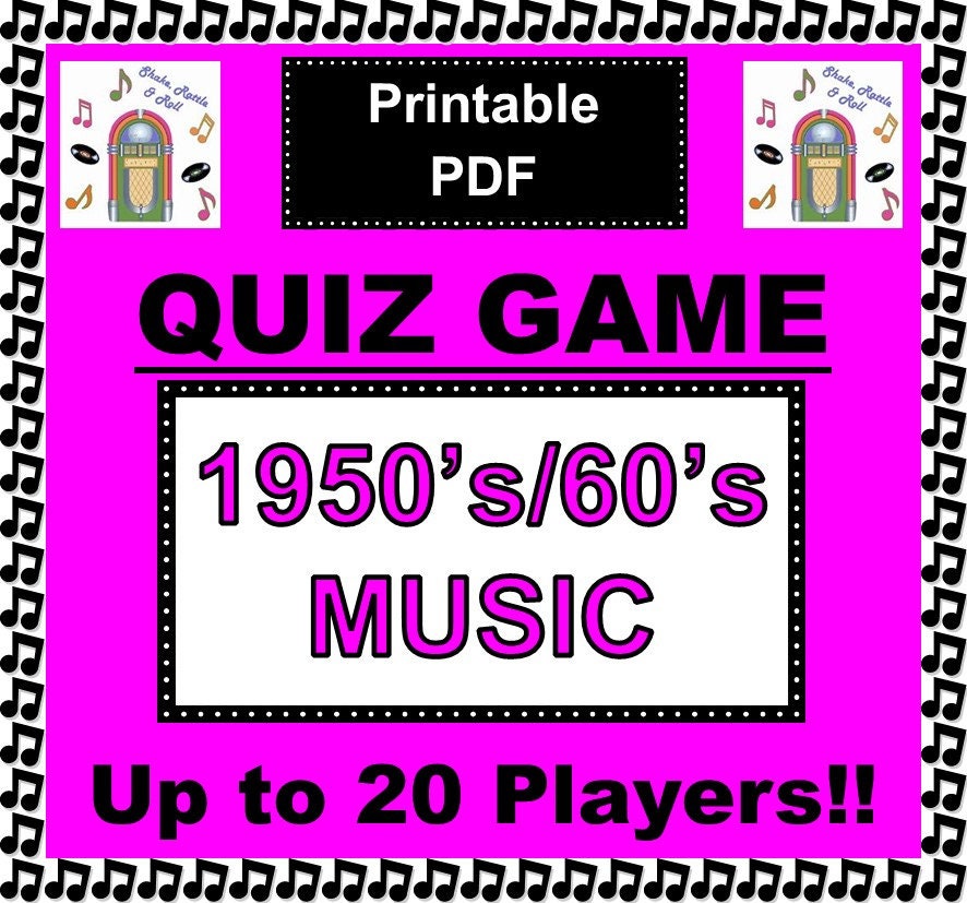 Instant Download Printable PDF 1950's/60's MUSIC Trivia Quiz Game Table ...