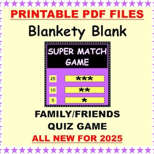 Sofortiger Download Druckbare PDF Neu für 2025 Decke Rohling 'SUPER MATCH' Spieltisch Spaß Familie/Freunde Spaß auf Partys/Get Together usw.