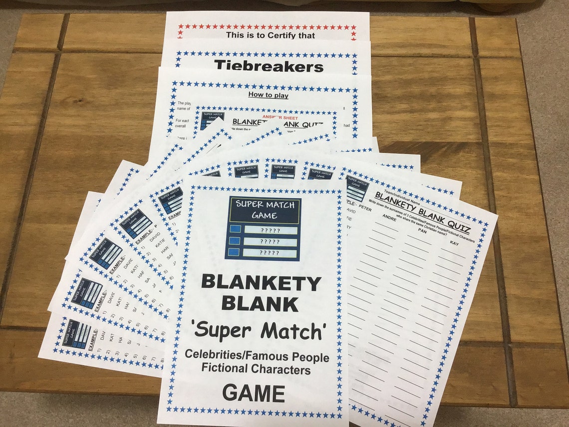 Printable PDF BLANKETY BLANK Super Match Game Etsy