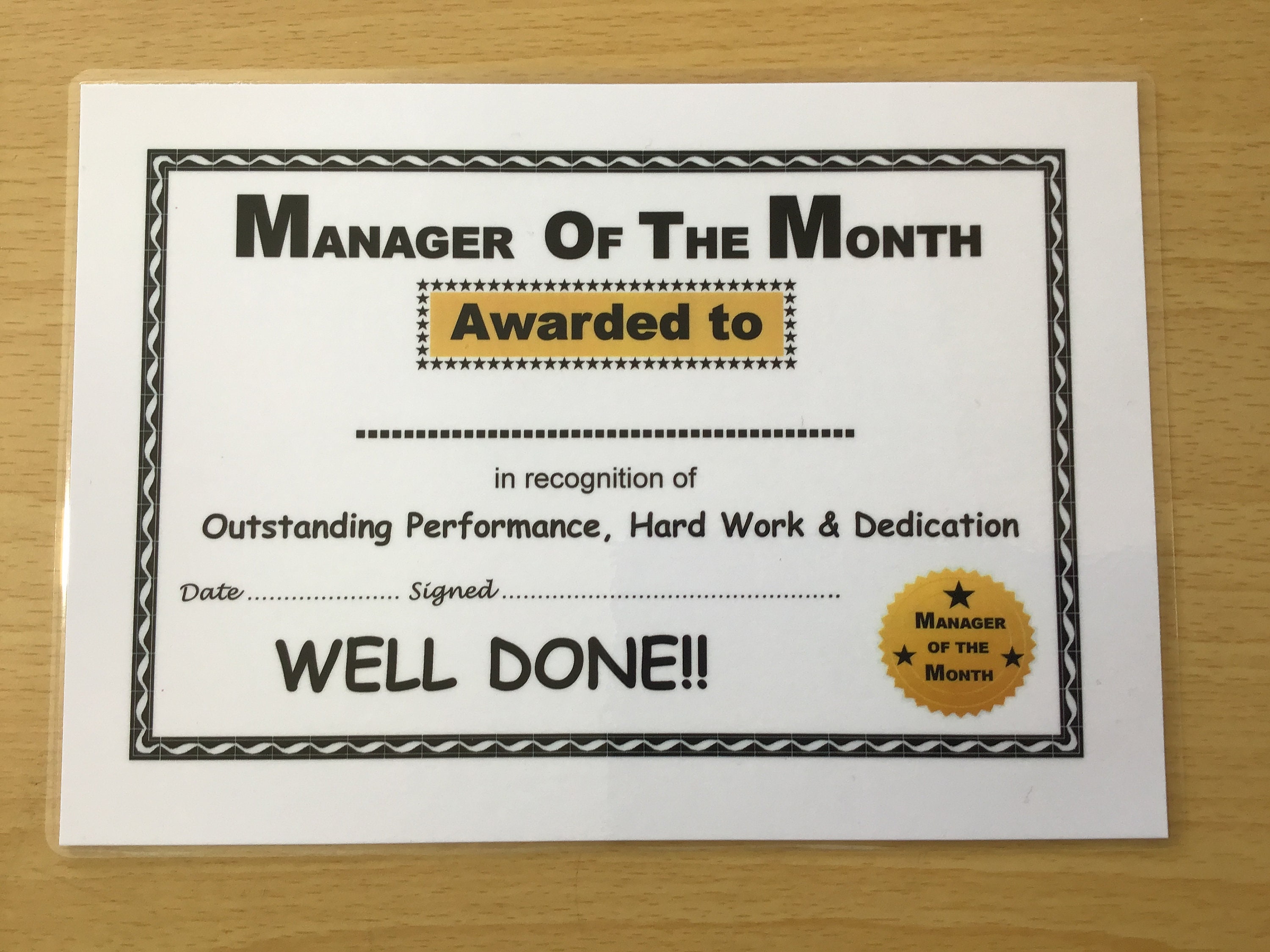 MANAGER OF MONTH Award Certificates 50 x A5 Eye Catching Etsy