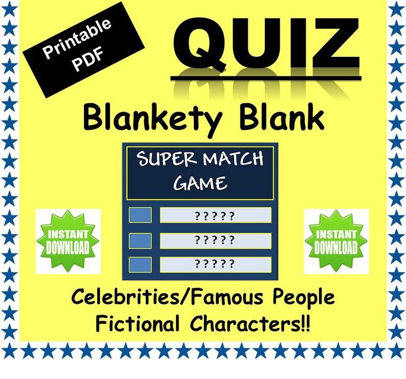 Printable PDF BLANKETY BLANK Super Match Game Etsy