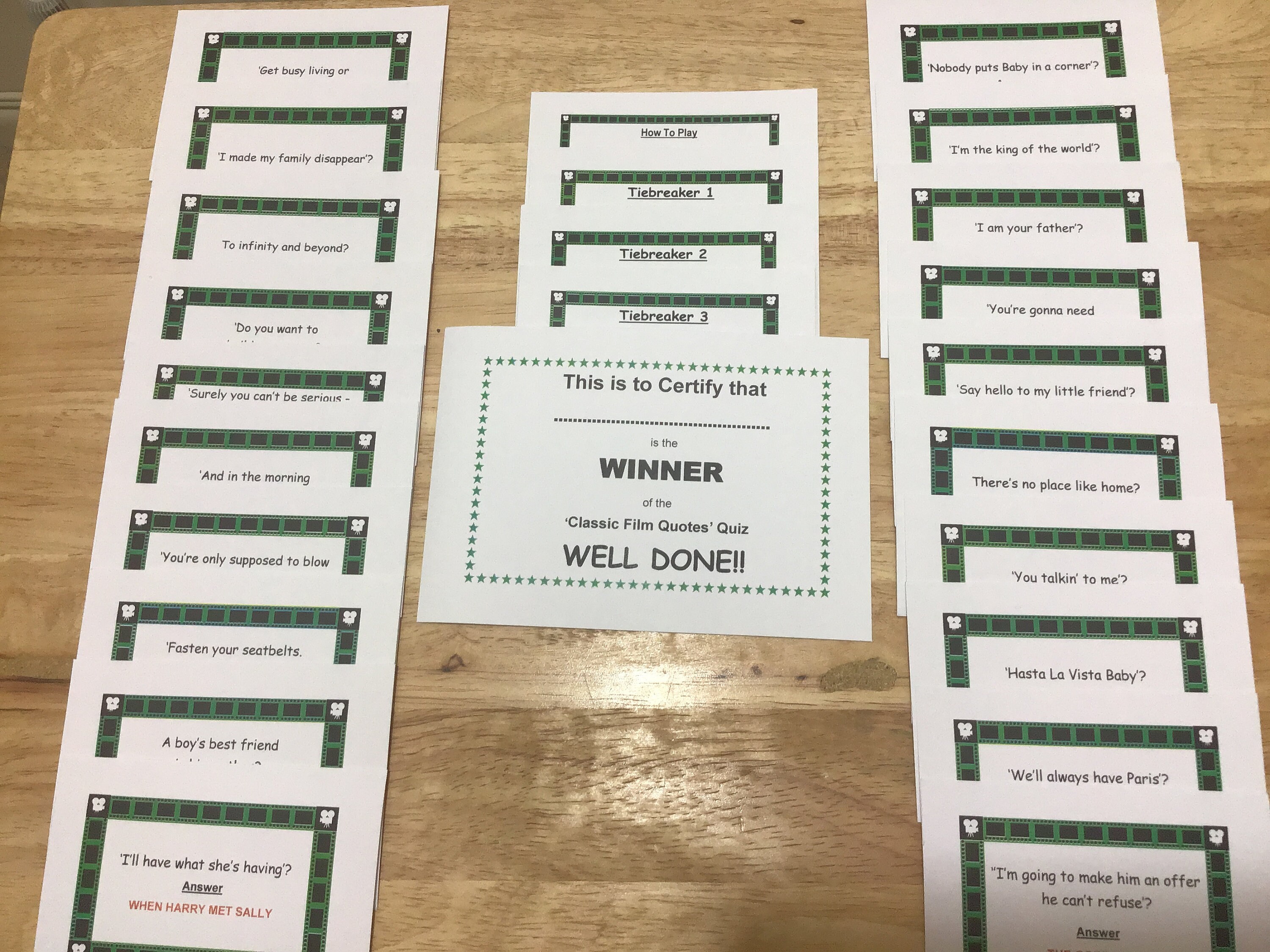 CLASSIC FILM QUOTES Pub Quiz Trivia Card Game Table Fun Etsy