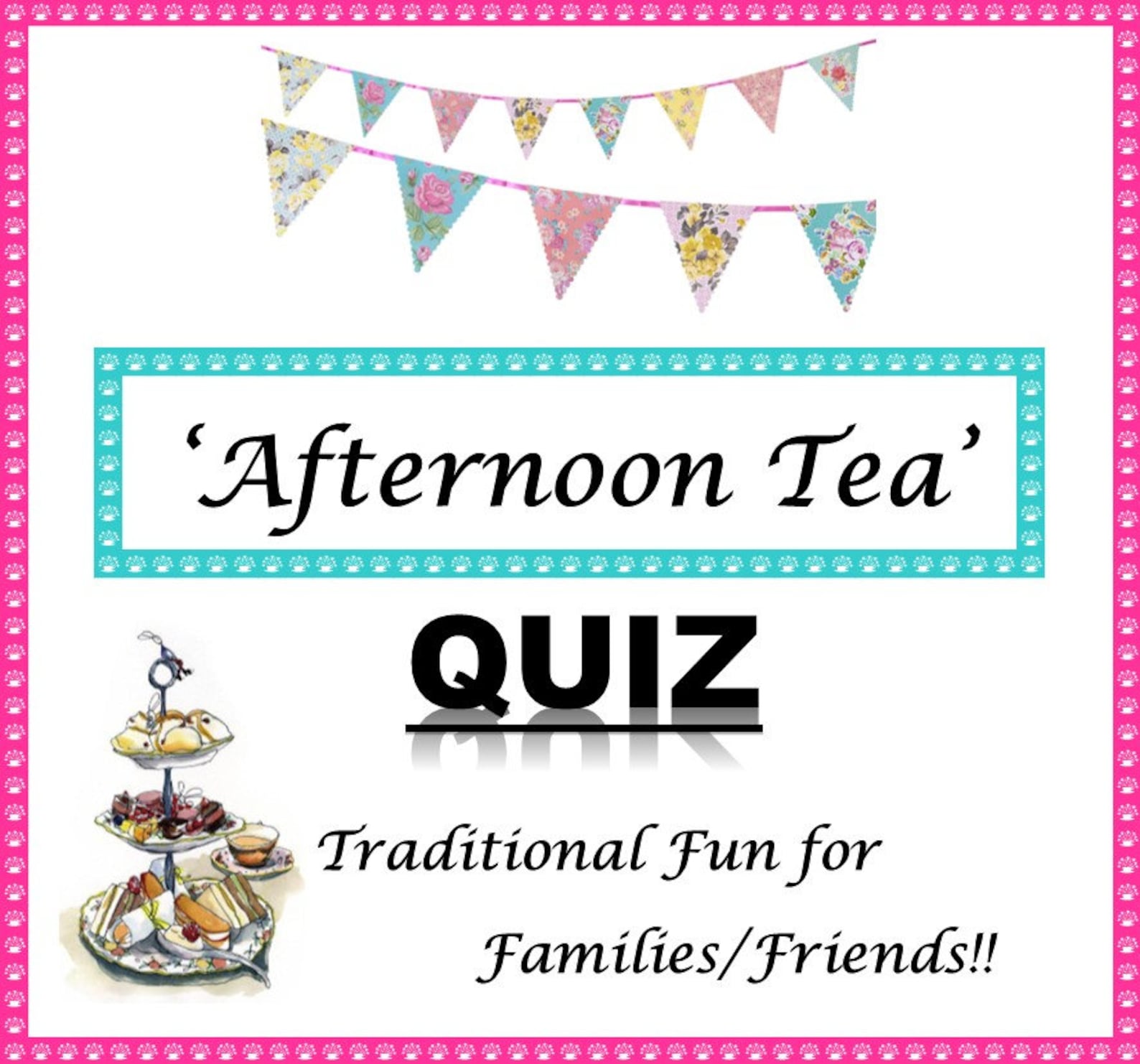 AFTERNOON TEA Themed Quiz Trivia Game 10 X A5 Sheets 3 X Etsy