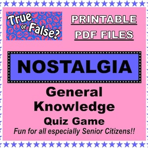 NOVITÀ!! File PDF stampabili &#39;NOSTALGIA&#39; Quiz di cultura generale vero o falso: divertente per tutti, in particolar modo per gli anziani a Natale!!