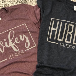 Husband and Wife SET of 2 shirts-FREE SHIPPING-wedding date-anniversary-couples-his-hers-hubs and wife-hubby and wifey-matching-Ships Fast!!