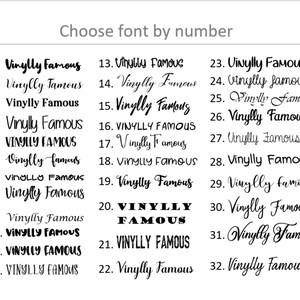 May include: A selection of 32 different font styles, each labeled with a number and the text "Vinylly Famous." The fonts vary in style, from bold and blocky to elegant and cursive, offering a range of design options.