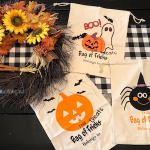 Bolsas de Halloween personalizadas - Bolsas con cordón para dulces o trucos - Otoño - Calabazas - Arañas - Murciélagos - Boo - Dulces - Envío rápido - Regalos - Disfraces infantiles