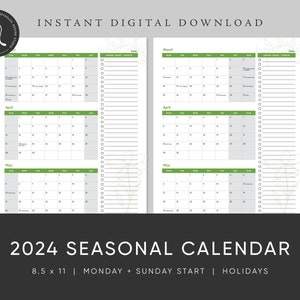 2024 Seasonal Calendar, Calendar Printable, Fall Calendar, Calendar and Task List, Calendar and To Do List