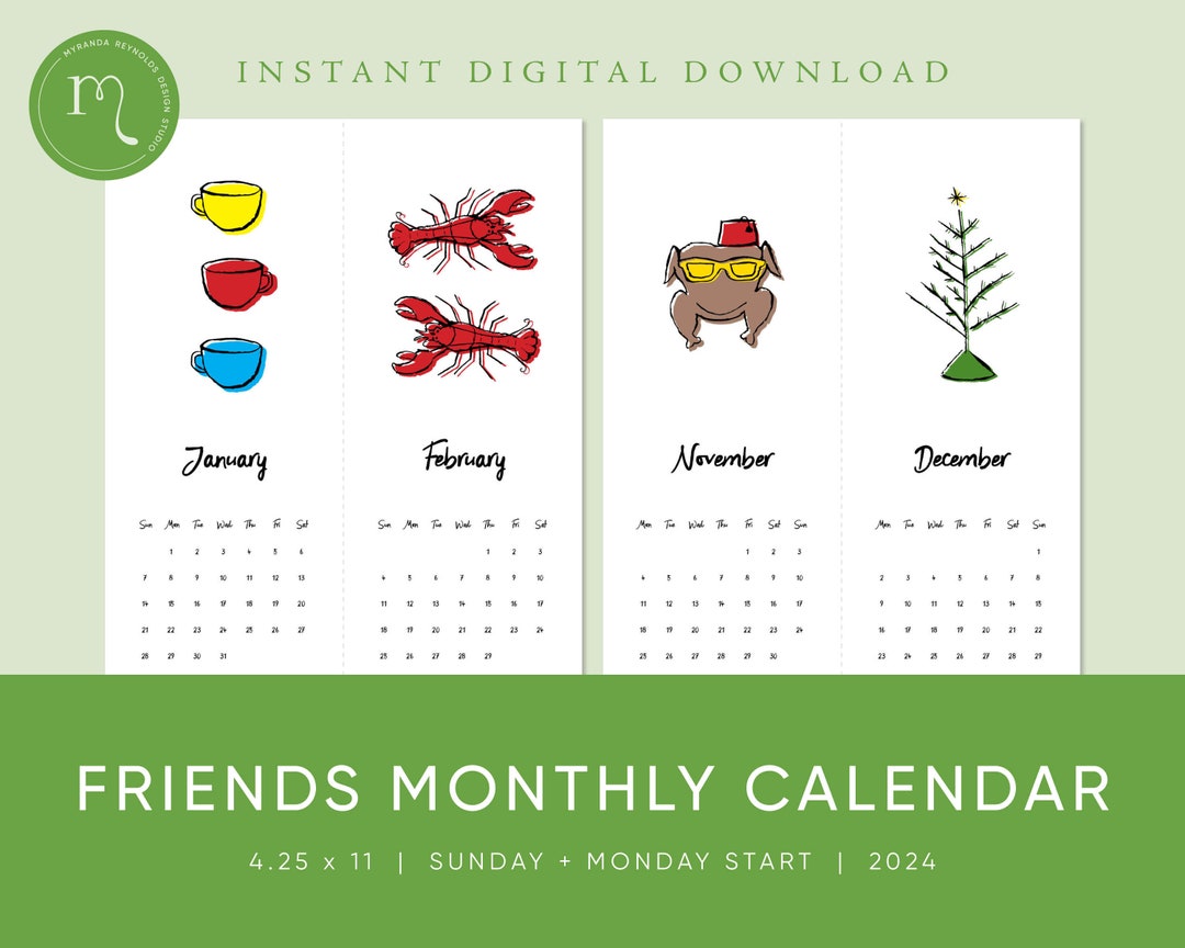 2024 Printable Friends Monthly Calendar, Friends TV Show Calendar, 4.25 ...
