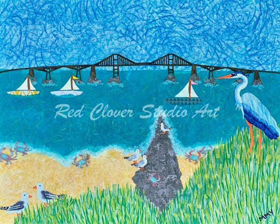 Sandy Point State Park: Fine Art Giclee Print of Original Mixed Media Artwork