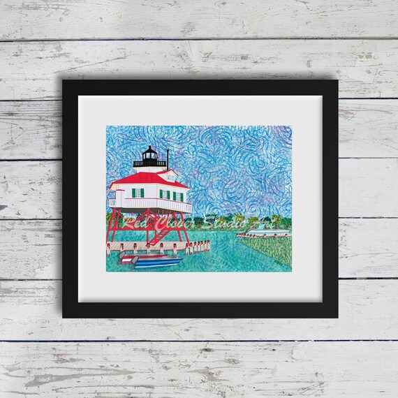 Solomons Lighthouse: Fine Art Giclee Print of Original Mixed Media Artwork