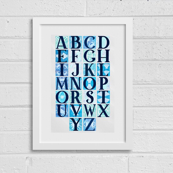 Beach Alphabet (ABCs): Fine Art Giclee Print of Original Mixed Media Artwork