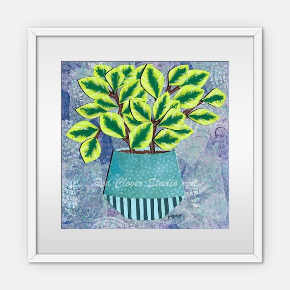 House Plant (Pothos) : Fine Art Giclee Print of Original Mixed Media Artwork