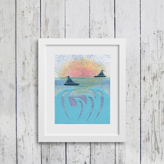 Sunset Sail: Fine Art Giclee Print of Original Mixed Media Artwork