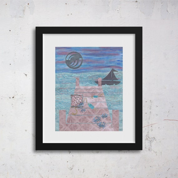 Crabs at Night: Fine Art Giclee Print of Original Mixed Media Artwork (8x10)