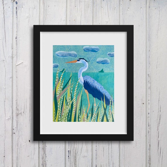 Blue Heron: Fine Art Giclee Print of Original Mixed Media Artwork