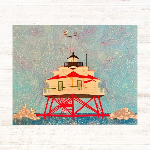 Thomas Shoal Point Lighthouse: Fine Art Giclee Print of Original Mixed Media Artwork