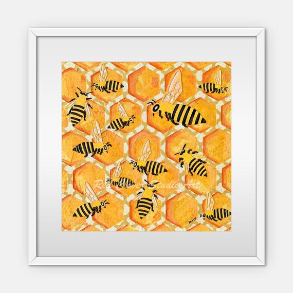 Bees In The Hive: Fine Art Giclee Print of Original Mixed Media Artwork