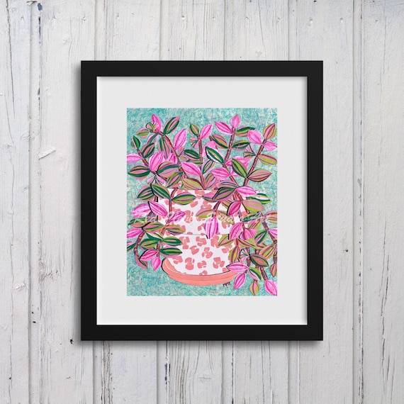 House Plant (Pink Panther): Fine Art Giclee Print of Original Mixed Media Artwork