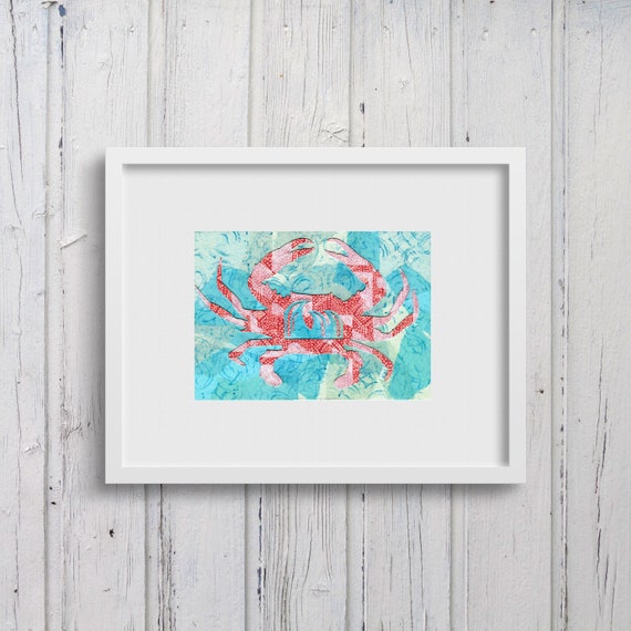 Blue Crab (red): Fine Art Giclee Print of Original Mixed Media Artwork