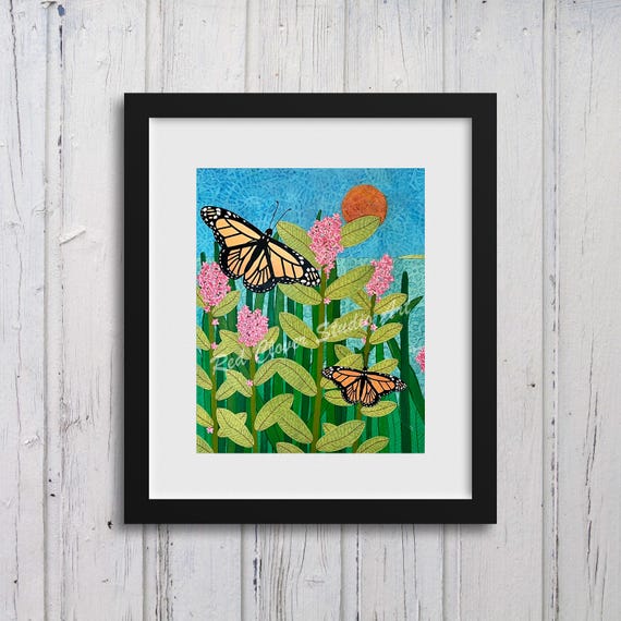 Monarch Butterflies: Fine Art Giclee Print of Original Mixed Media Artwork