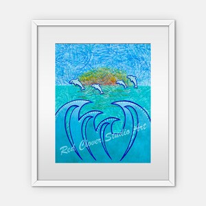 Jumping Dolphins: Fine Art Giclee Print of Original Mixed Media Artwork