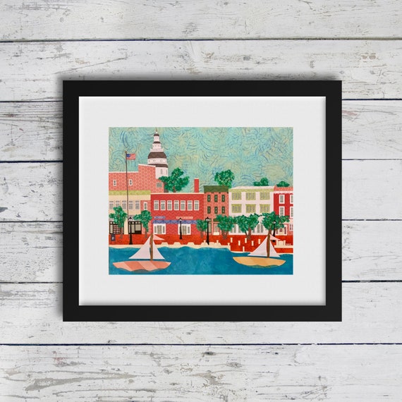 Annapolis Waterfront: Fine Art Giclee Print of Original Mixed Media Artwork