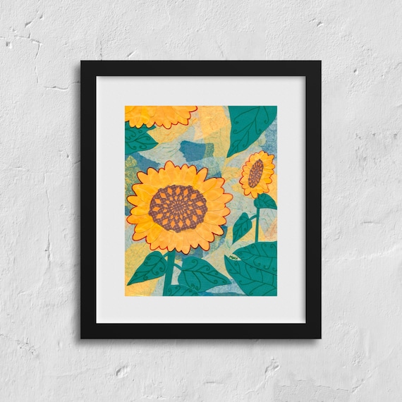 Sunflower Field: Fine Art Giclee Print of Original Mixed Media Artwork