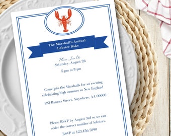 Lobster Bake Invitation Template | Summer Party Invitation Template | Edit in Canva