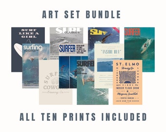 Vintage Surfing Prints and Posters | Surfer Magazine Covers | Surf Movie Ads | US Letter Size | Major Print Bundle | Summer Aesthetic Art