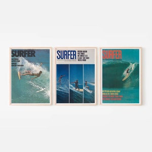 Vintage Surfer Magazine Cover Impresiones Conjunto de tres / Portada de la revista Surfer / Tamaño de carta de EE. UU. / Paquete de impresión