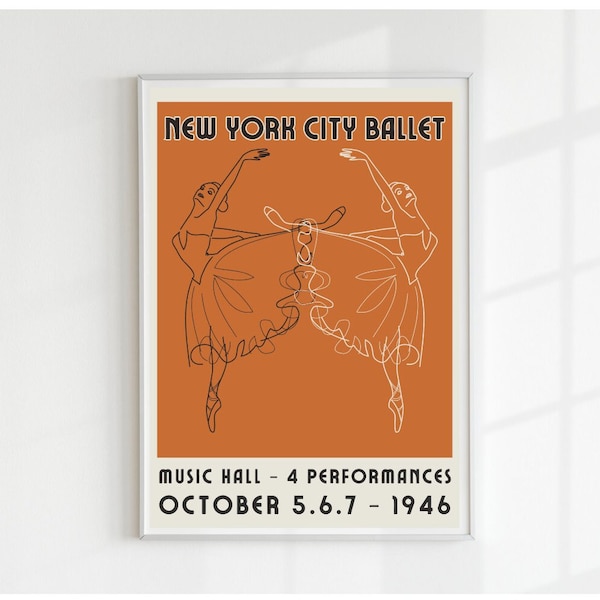 New York City Ballet Performance Announcement Poster | Vintage NYC Ballet Print | 18"x24" (3:4 ratio) | Aesthetic Apartment Wall Art