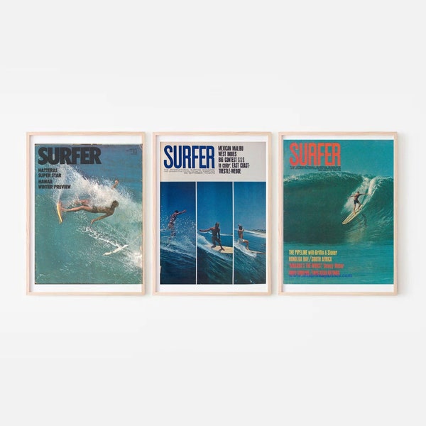 Vintage Surfer Magazine Cover Prints Set of Three | Surfer Magazine Cover | 18x24" Print Bundle