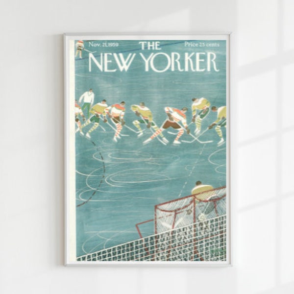 Vintage The New Yorker Print, veröffentlicht am 21. November 1959 | 18"x24" Größe | New Yorker Eishockey-Poster