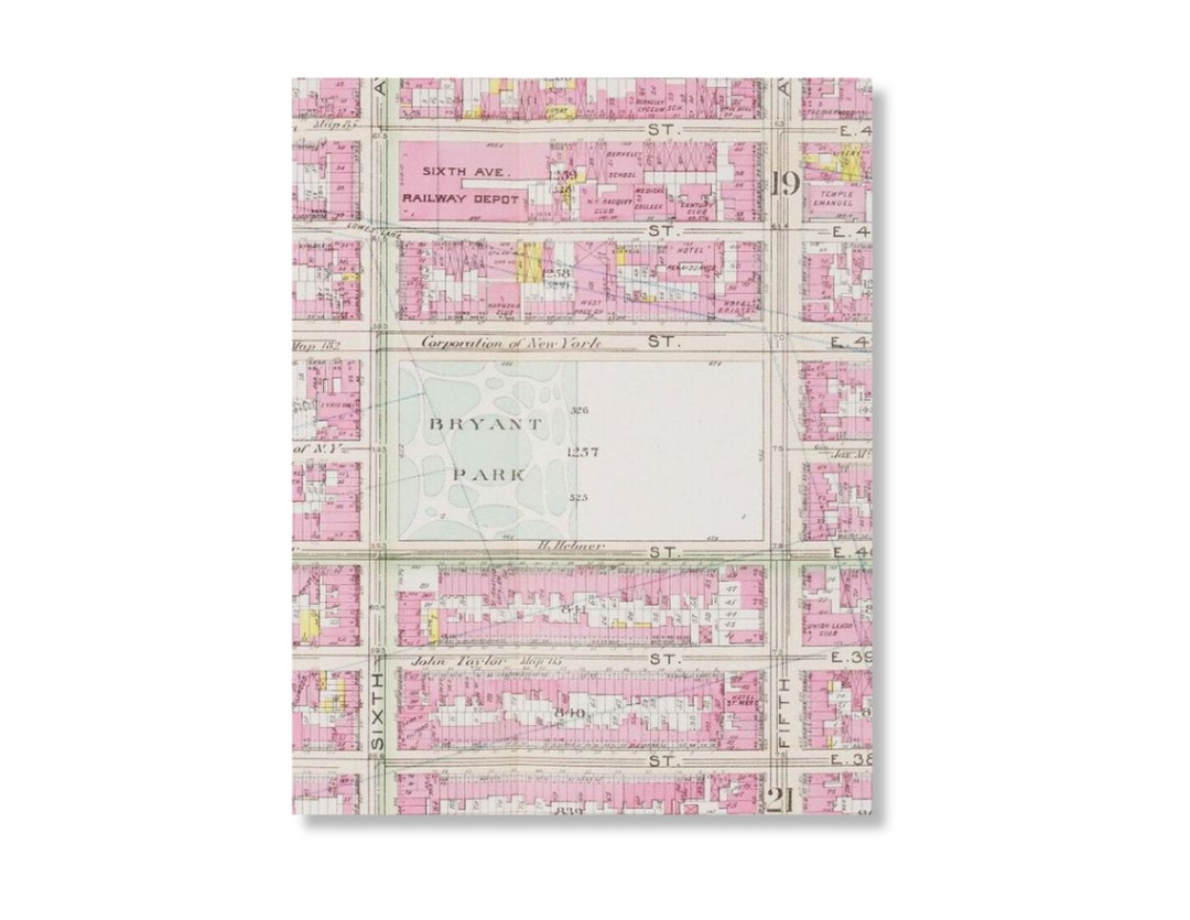 Pink Bryant Park Map Digital Print New York City Print NYC - Etsy
