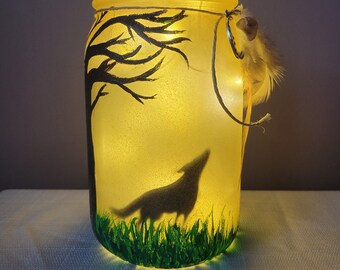Wolf Mason Jar Lantern