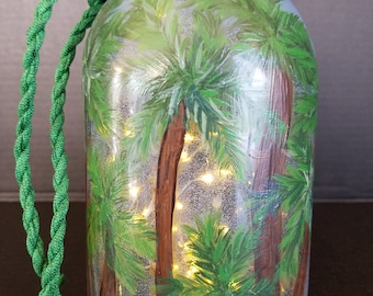 Solar Palm Tree Mason Jar Lantern
