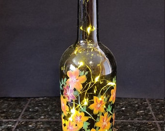 Hand Painted Flowered Wine Bottle Lamp